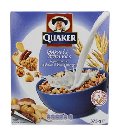 Τραγανές μπουκιές βρώμης με ξηρούς καρπούς Quaker (375gr)