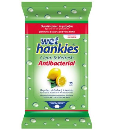 Υγρομάντηλα αντιβακτηριδιακά lemon fresh Hankies (15 τεμ)