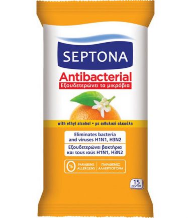 Refresh wipes με άνθη πορτοκαλιού Septona (15 τεμ)
