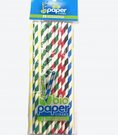 Χάρτινο καλαμάκι ριγέ πολύχρωμο (25 τεμ)