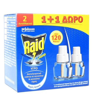 Υγρό Ανταλλακτικό Εντομοαπωθητικό RAID 120 νύχτες (2x36ml) (1+1 Δώρο)