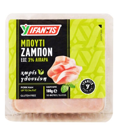 Ζαμπόν μπούτι βραστό σε φέτες χωρίς γλουτένη Υφαντής (160gr)