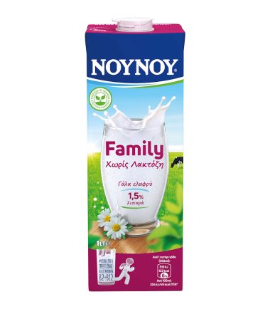 Νουνου Family/ Χωρίς Λακτόζη Γάλα Αγελάδος Υψηλής Παστερίωσης Ελαφρύ 1,5% 1lt