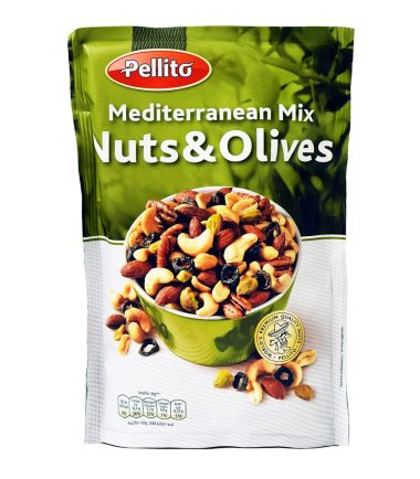 Pellito Mediterranean Mix Ανάμεικτοι Ξηροί Καρποί με Αποξηραμένη Ελιά Nuts & Olives 125g